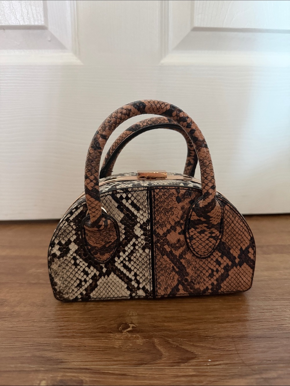 Snake-Print Mini Crossbody Bag in Brown
